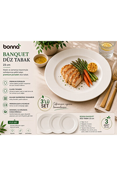 Bonnami Bonna Banquet Premium Porcelain Flat Plate 23 cm - Main Course and Se...