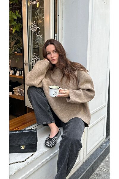 Gülce moda Kadın Bisiklet Yaka Oversize Triko Kazak