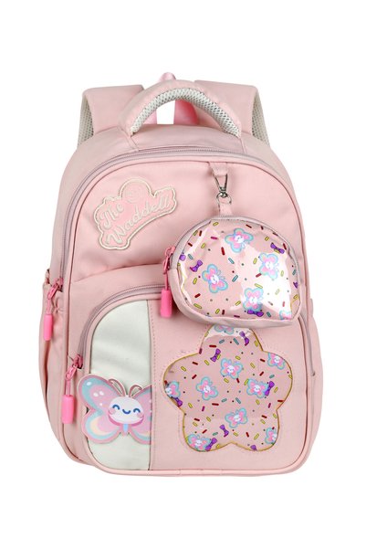 Waddell Twill Transparent Floral Butterfly Patterned Girls Nursery Kindergarten Preschool Bag with Small Mini Wallet Gift.