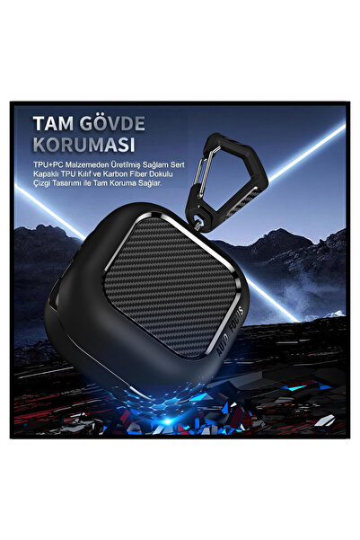 EWEC Samsung Galaxy Buds 4 / Buds 4 Pro Uyumlu Karbon Fiber Hybrid Polymer Technology Darbeye Dayanıklı Kulaklık Kılıfı