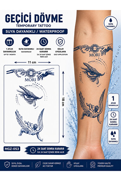 medink tattoo 1 Ay Kalıcı Sonradan Kararan 11X 18 cm Memento mori düşen melek...