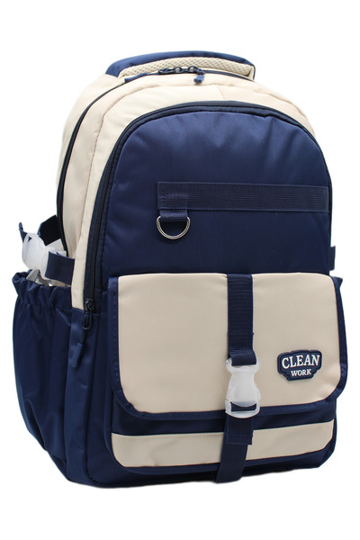 Bevitton 26012 Multi-Compartment Beige-Navy Blue School Backpack Unisex Schoo...