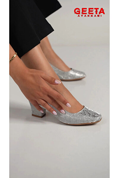 geeta Women's Heel Shoes with Silver Details Silver