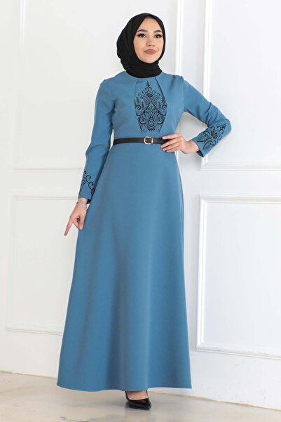Missvalle Belt detailed dress baby blue 6116