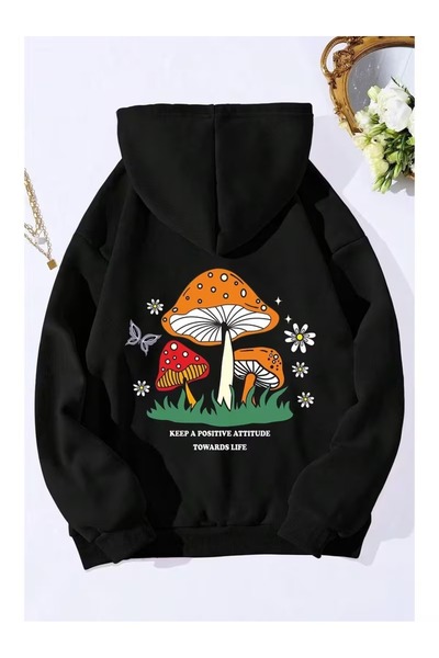 ZİYMO Unisex Hooded Sweatshirt with Back Print and Relaxed Fit