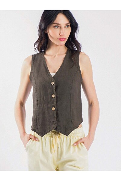 byözlemyazan Modern Cut Linen Vest for Women