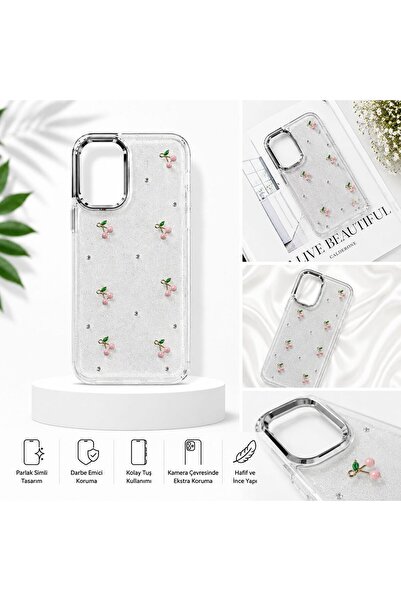 yuscerham Xiaomi Redmi Note 8 Pro Uyumlu Desenli Şeffaf Simli Gümüş Kamera Ko...