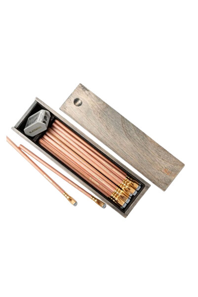 BLACKWING Rustic Pine Wood Gift Box & Natural 12-Piece Pencil & Sharpener Set