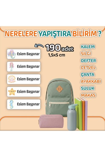Kapbirhediye Okul Etiketi Isme Özel Kalem Defter Etiketi Deniz Canlıları Temalı 190 Adet