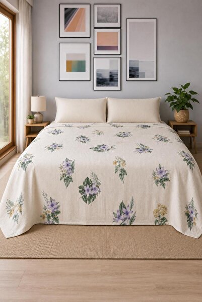 Eponj Home Doğal Pike Mega King 260x230cm Baskılı Açelya Krem-Yeşil
