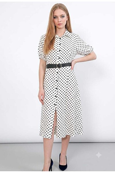 Freeista White Polka Dot Short Sleeve Dress