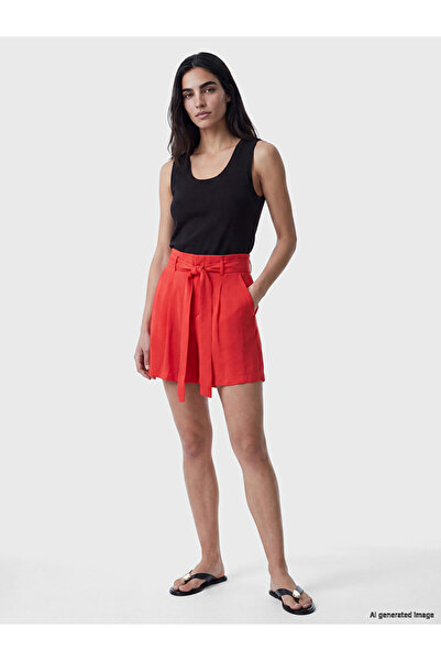 LC Waikiki Red Belted Pleated Women's Shorts