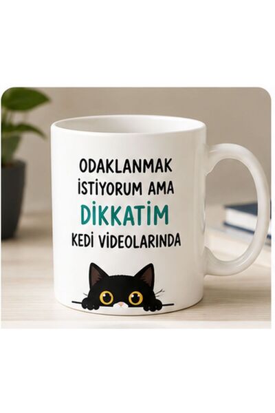 KADOREX DESIGN Dikkatim Kedi Videolarında Yazılı Kedi Temalı Kupa Bardak – Ko...