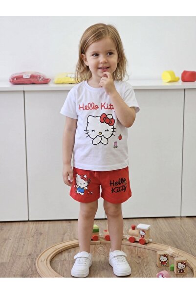 Kyex Girl's Kitty Printed Shorts Set - Red and White 18 Months - 6 Years