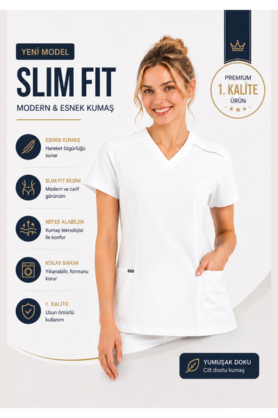 Simirna Üniforma Scrubs Doctor Nurse Uniform Lycra Premium Slim Fit Model Sin...