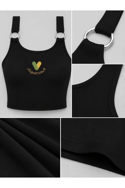 Generic Brand Julia Women's Ring Detailed U-Neck Crop Tank Top with Straps Flexible Basic Summer Blouse