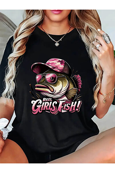 STITCHLY تي شيرت نسائي كاجوال بأكمام قصيرة من Reel Fish - تي شيرت برسومات صيد...