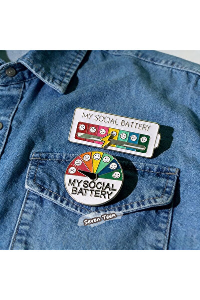 Choice a set of 2pcs My Social Battery Enamel Pin Rotating Mood Metal Badge F...