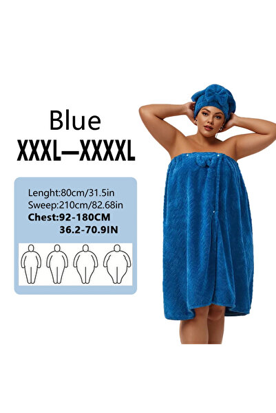 Choice4 3XL-4XL Blue 2pcs wearable Bath Towel Set, Including 1 Dry Hair Cap a...