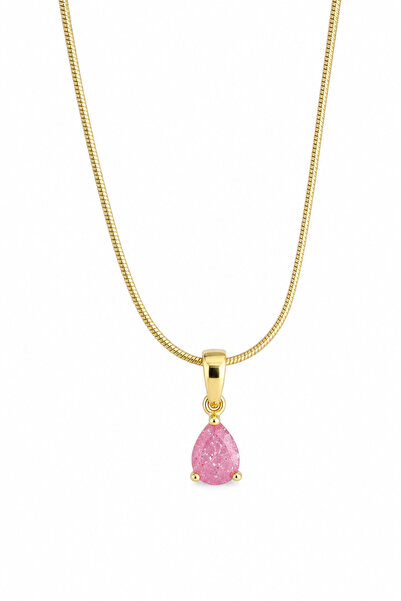 Jack Ferrero Stylish Design Steel Chain Pink Drop Stone Necklace Women's Jewe...