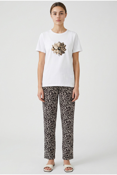 Sementa Leopard Combination Combed Cotton Suit - Ecru