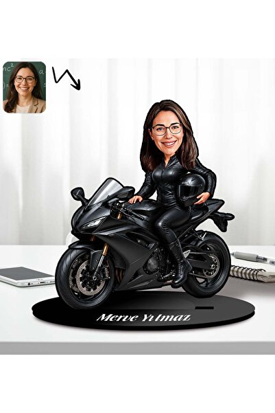 Bk Gift Kişiye Özel Motorcu Kadın Tasarımlı Karikatür Biblo-2