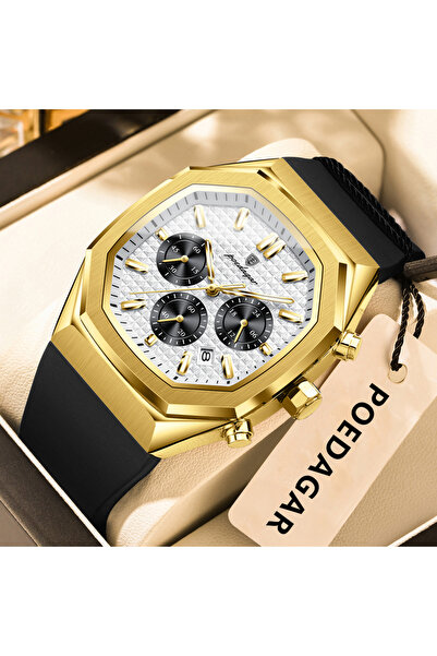 Choice4 893 Gold White Business Men's Watch Chronograph Date Silicone Strap Q...