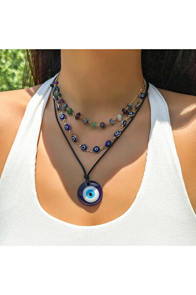 Choice1 3PCs 3Pcs Boho Creative Blue Turkish Lucky Evil Eye Pendant Choker Ne...