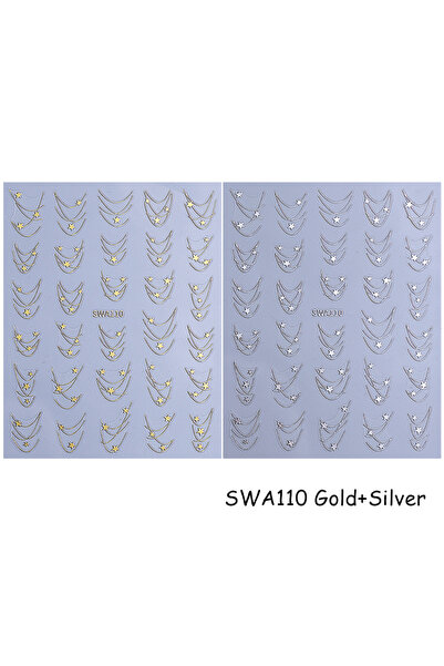 Choice SWA110 Gold Silver 2pcs Metallic Star Line Nail Stickers Holographic G...