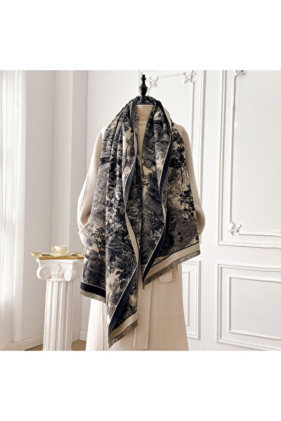 Choice3 black Elegant Retro Style Women's Double-Sided Landscape Print Cashme...