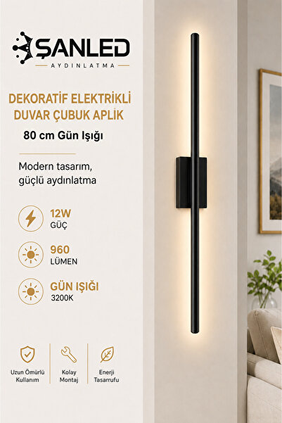 ŞANLED Decorative 12W Indoor Black Case Daylight 80 cm Wall Sconce Electric 1...