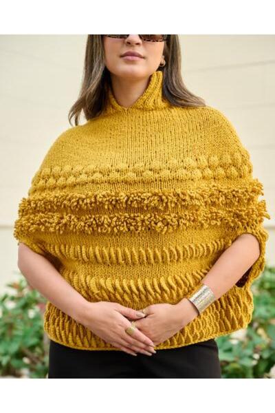 Warmth Knitting Exclusive Luxury Hand-Knitted Poncho - Mustard (S-M-L)
