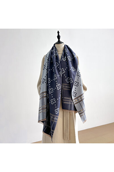 Choice1 Navy Blue Women's Warm Winter Cashmere-Like Scarf - Thick Printed Pas...