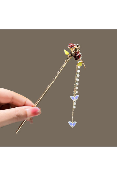 choice2 1 roses red Elegant Chinese Style Sword Hair Fork Tassel Hair Stick B...