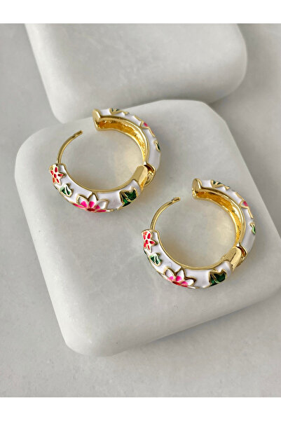deluxe takı ve giyim Colorful Flower Embroidered Steel Authentic Enamel Earrings