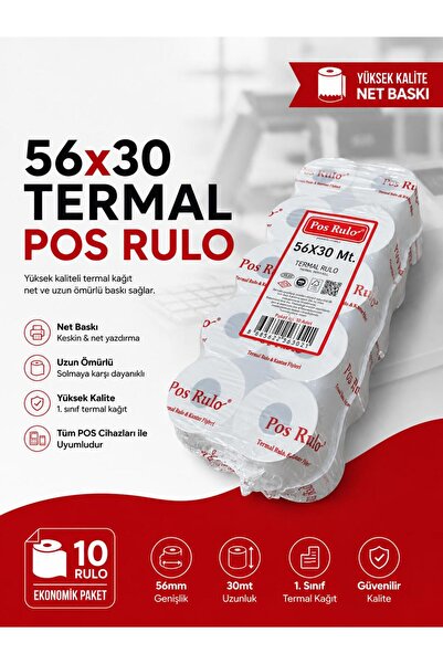 Toscana 56x30 TERMAL POSRULO 1 Paket 10 Adet TSE Belgeli Yazarkasa Pos Rulosu