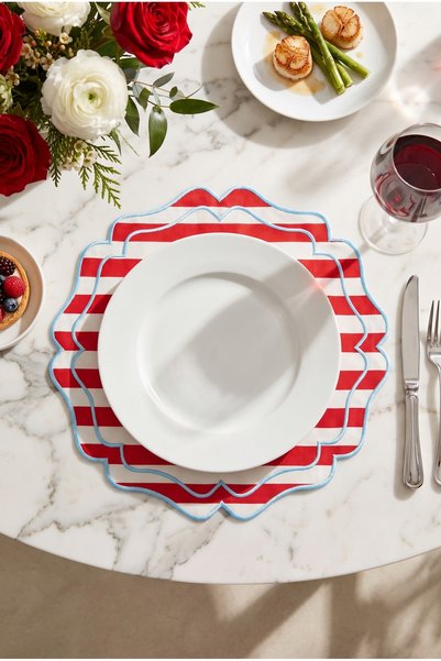 Duu Home Embroidered Striped American Service Supla |   Premium Duck Fabric |   Stain Resistant |   Modern Table Decor Set of 2