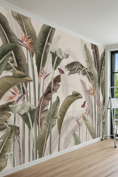 dreamwall Starliçe ve Tropikal Yaprak Desenli Tek Parça Tekstil Duvar Kağıdı