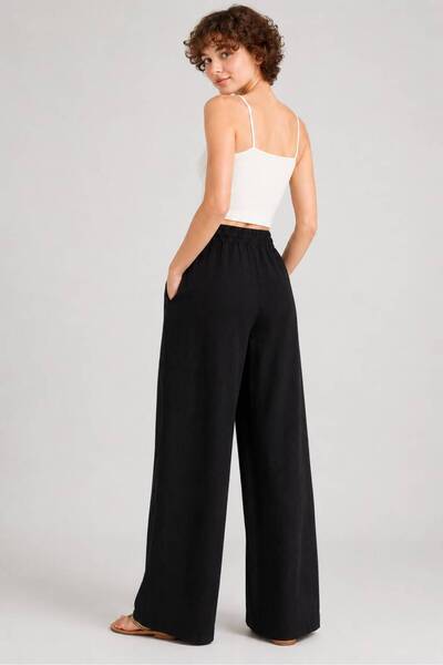 DENİM İN SHE Linen Mixed Women's High Waist Stretch Comfortable Pants