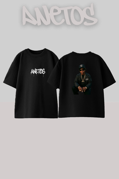 Anetos Eazy E Design Printed Oversize Black T-Shirt