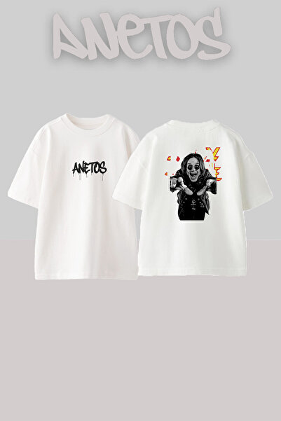 Anetos Ozzy Osbourne_1 Design Printed Oversize White T-Shirt