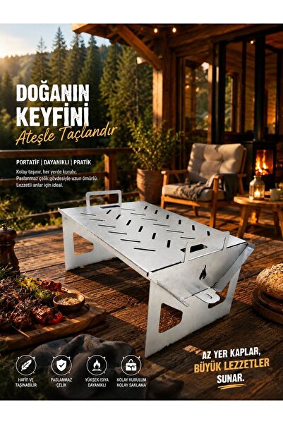 gucmetal Katlanabilir Kömürlü Mangal | Kalın Çelik Gövde | Izgara ve Piknik M...