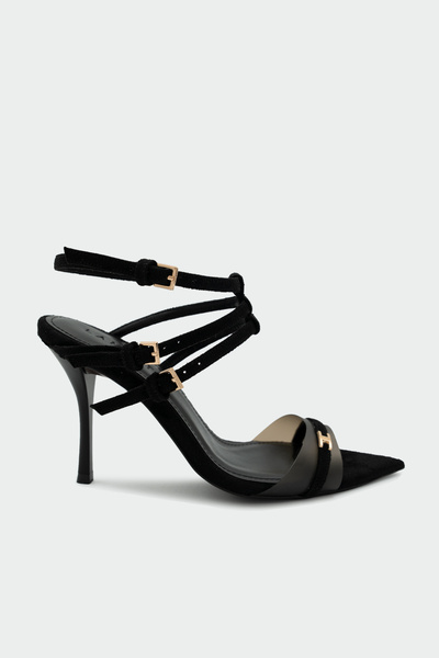 LAMİNTA Rigon Gold Accessory Buckle Women's Black Heeled Shoes
