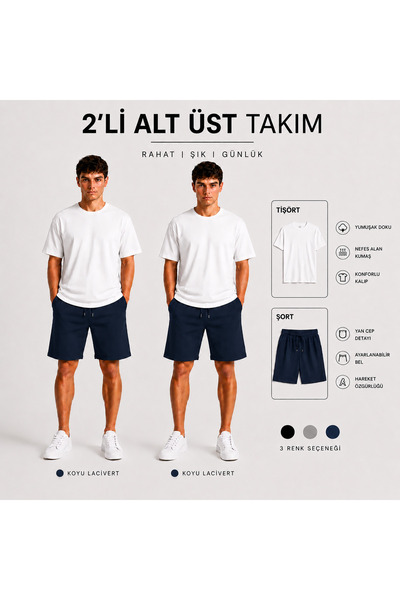 JULİA MODA 2-Piece Men's Shorts-T-Shirt Set Breathable Lightweight Fabric Max...