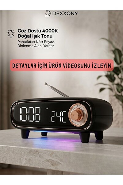 Dexxony Dx-98 Çok Fonksiyonlu Retro Bluetooth Hoparlör FM Radyo Işıklı Dijita...