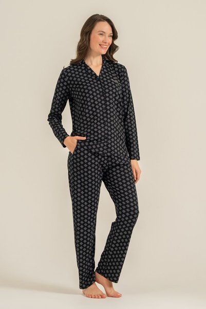 Pierre Cardin Set de pijamale pentru femei, cămașă neagră cu broderie PC9290-S-V1