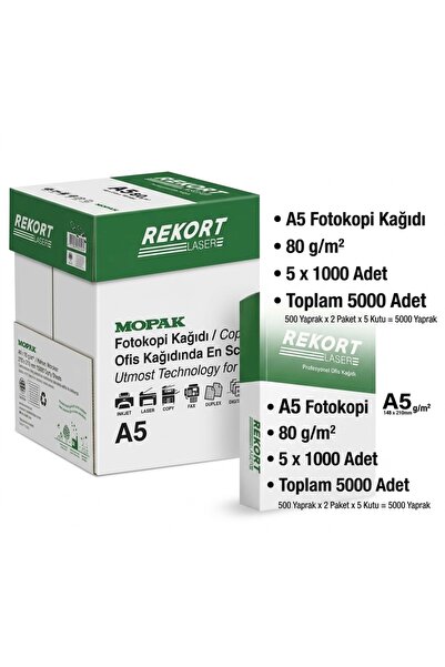 Mopak A5 Photocopy Paper 80 Gr 1 Box 5 Packs 5000 Pieces