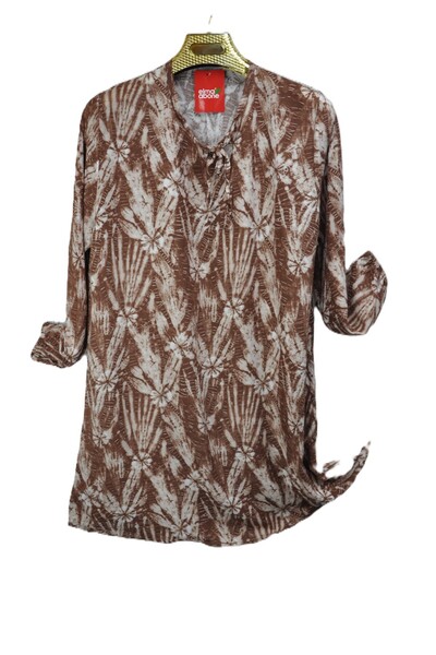 elma abone Plus Size Viscose Patterned Lace-Up Tunic