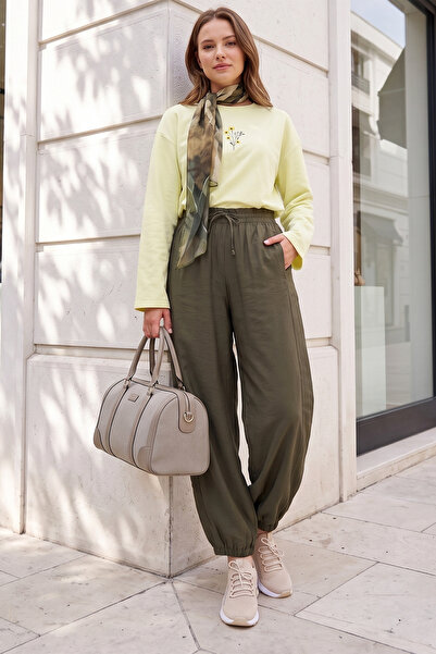 MODAQU Παντελόνι Modal Khaki με ελαστική μέση και μανίκια, τσέπες και κορδόνια