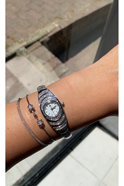 GAMZE Steel Bracelet Watch and Adjustable Ring Set